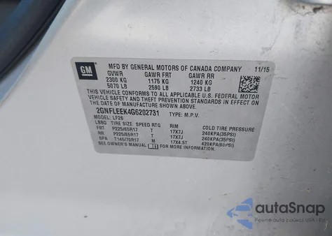 2016 Chevrolet Equinox Ls from USA, damaged, VIN 2GNFLEEK4G6202731